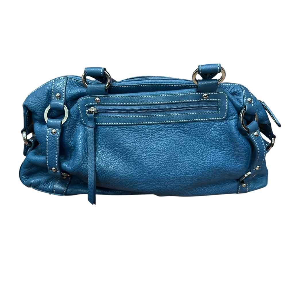 Tignanello Blue Leather Double Strap Shoulder Bag Purse 15" - Picture 8 of 13